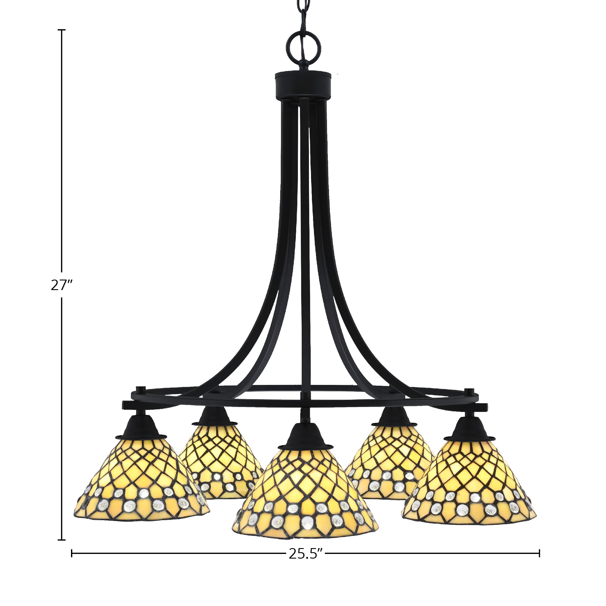 Paramount Five Light Chandelier in Matte Black with 7" Starlight Art Glass Shade