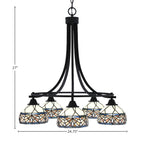 Paramount Five Light Chandelier in Matte Black with 7" Royal Merlot Art Glass Shade