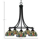 Paramount Five Light Chandelier in Matte Black with 7" Kaleidoscope Art Glass Shade