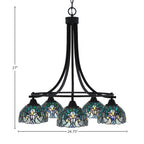 Paramount Five Light Chandelier in Matte Black with 7" Turquoise Cypress Art Glass Shade