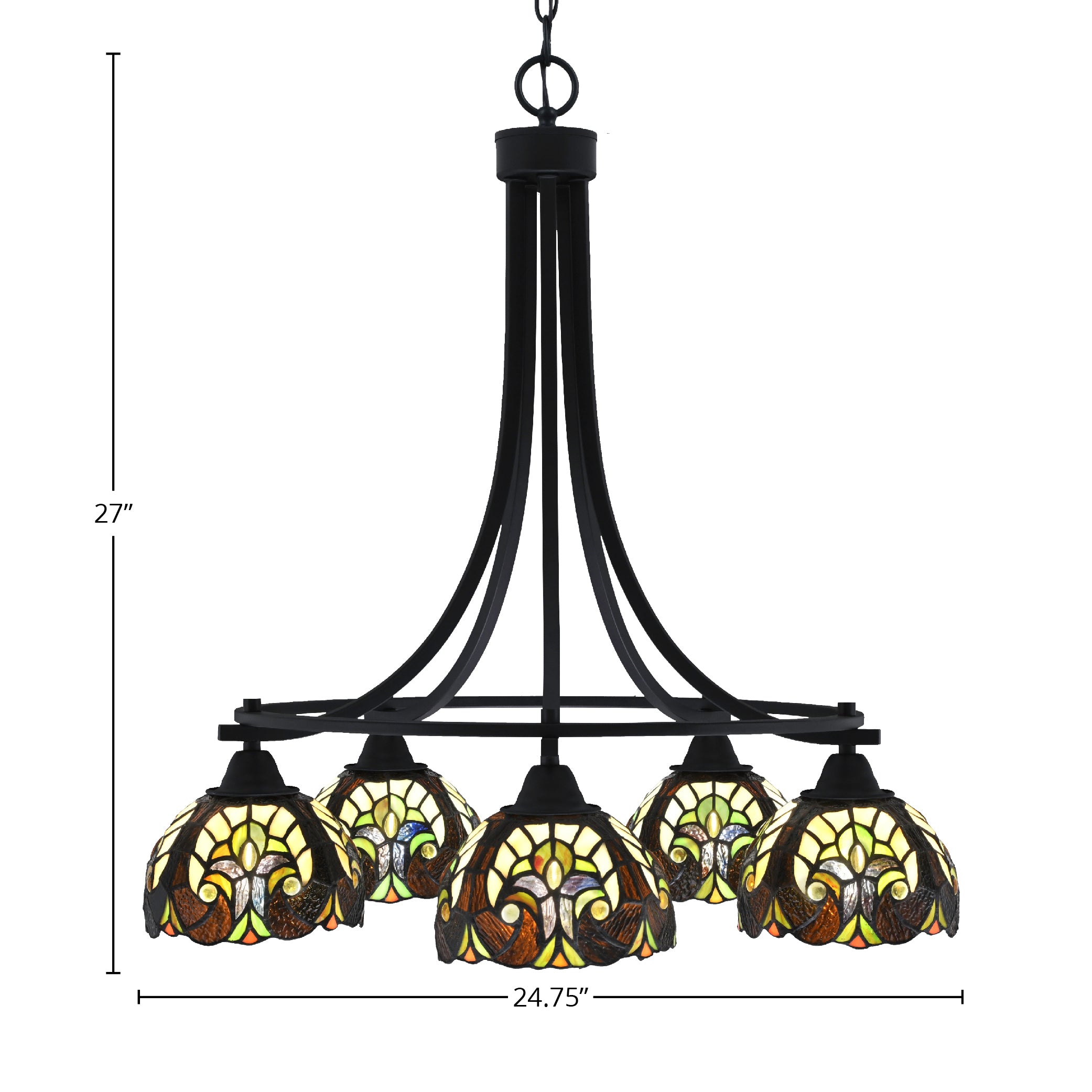 Paramount Five Light Chandelier in Matte Black with 7" Ivory Cypress Art Glass Shade