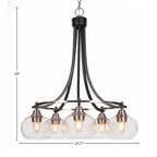 Paramount Five Light Chandelier in Matte Black & Brushed Nickel with 7" Clear Bubble Shade