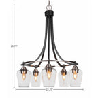 Paramount Five Light Chandelier in Matte Black & Brushed Nickel with 5" Clear Bubble Shade