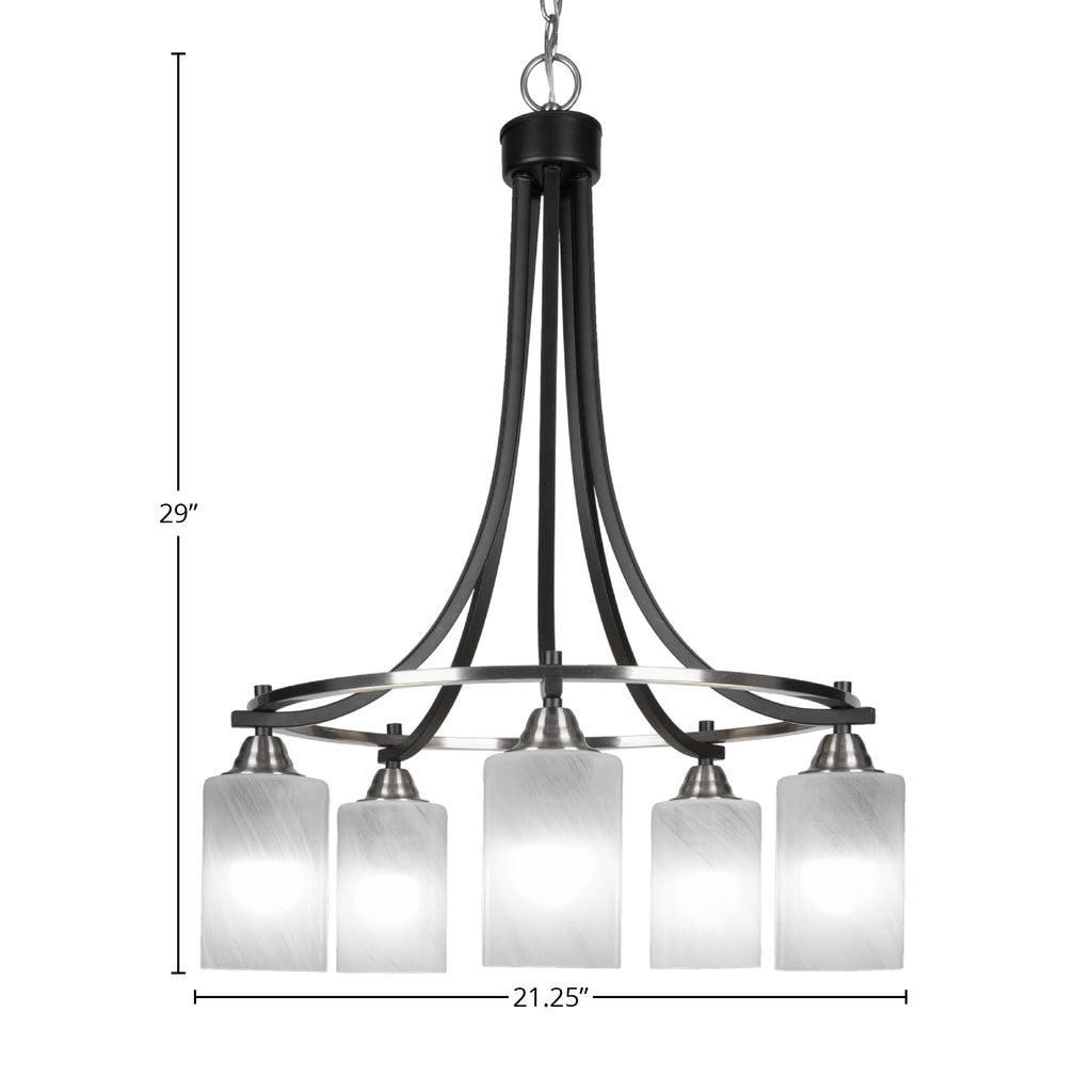 Paramount Five Light Chandelier in Matte Black & Brushed Nickel with 4" White Marble Shade