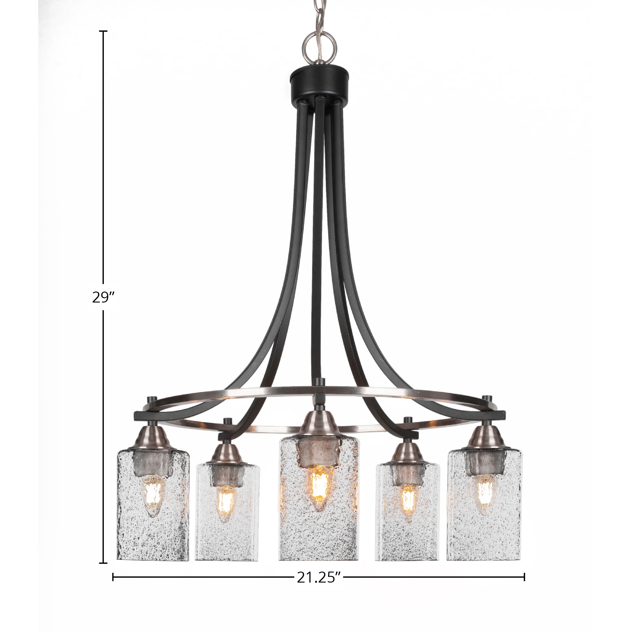 Paramount Five Light Chandelier in Matte Black & Brushed Nickel with 4" Smoke Bubble Shade