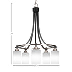 Paramount Five Light Chandelier in Matte Black & Brushed Nickel with 4" White Muslin Shade