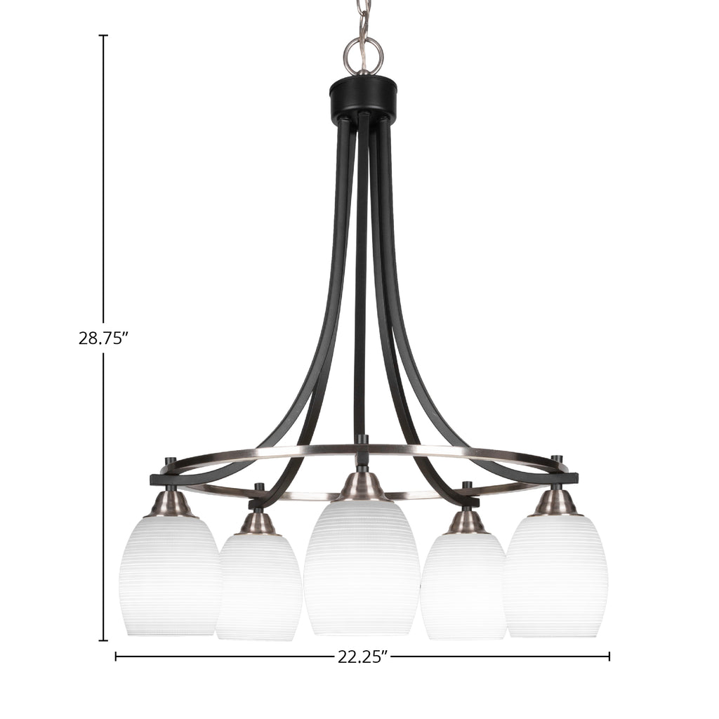 Paramount Five Light Chandelier in Matte Black & Brushed Nickel with 5" White Matrix Shade