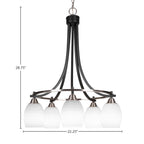 Paramount Five Light Chandelier in Matte Black & Brushed Nickel with 5" White Matrix Shade