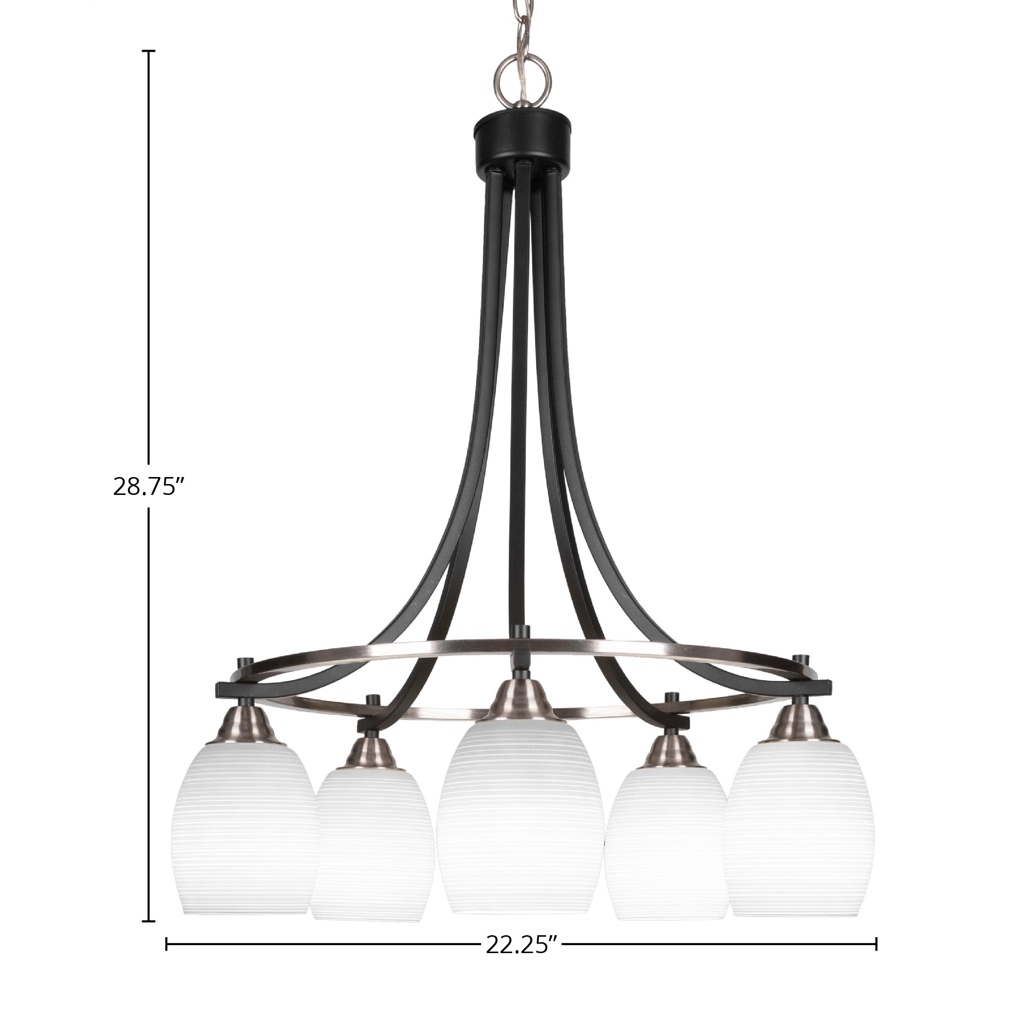 Paramount Five Light Chandelier in Matte Black & Brushed Nickel with 5" White Matrix Shade