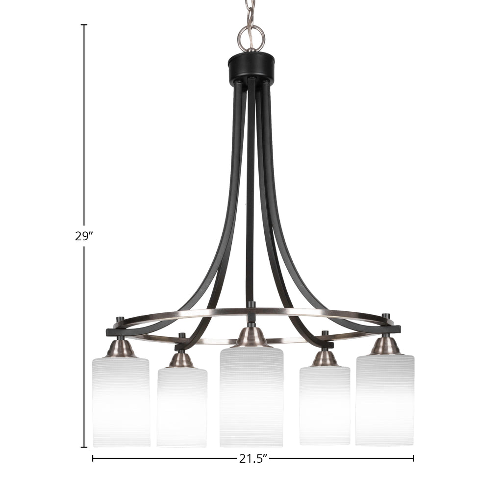 Paramount Five Light Chandelier in Matte Black & Brushed Nickel with 4" White Matrix Shade