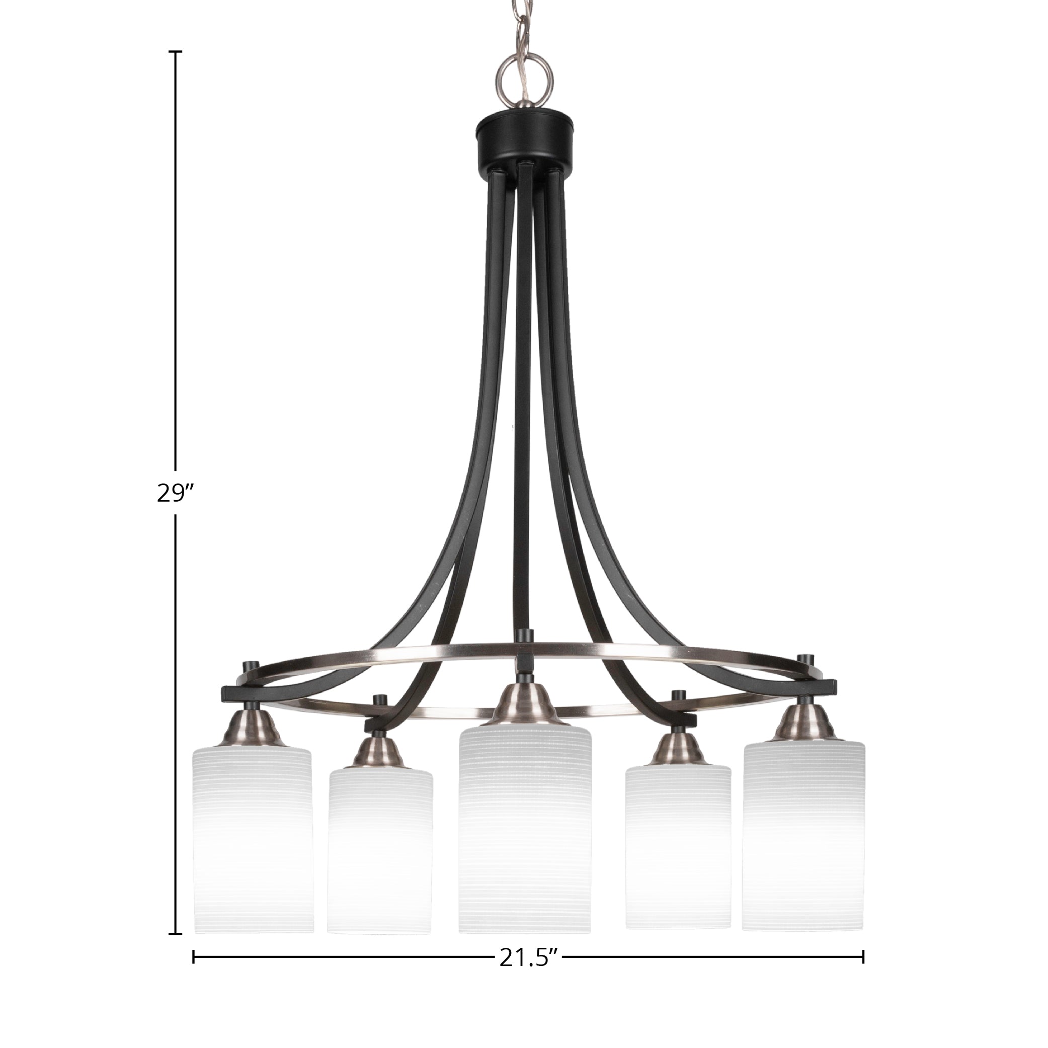 Paramount Five Light Chandelier in Matte Black & Brushed Nickel with 4" White Matrix Shade