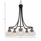 Paramount Five Light Chandelier in Matte Black & Brushed Nickel with 5.75" Clear Bubble Shade