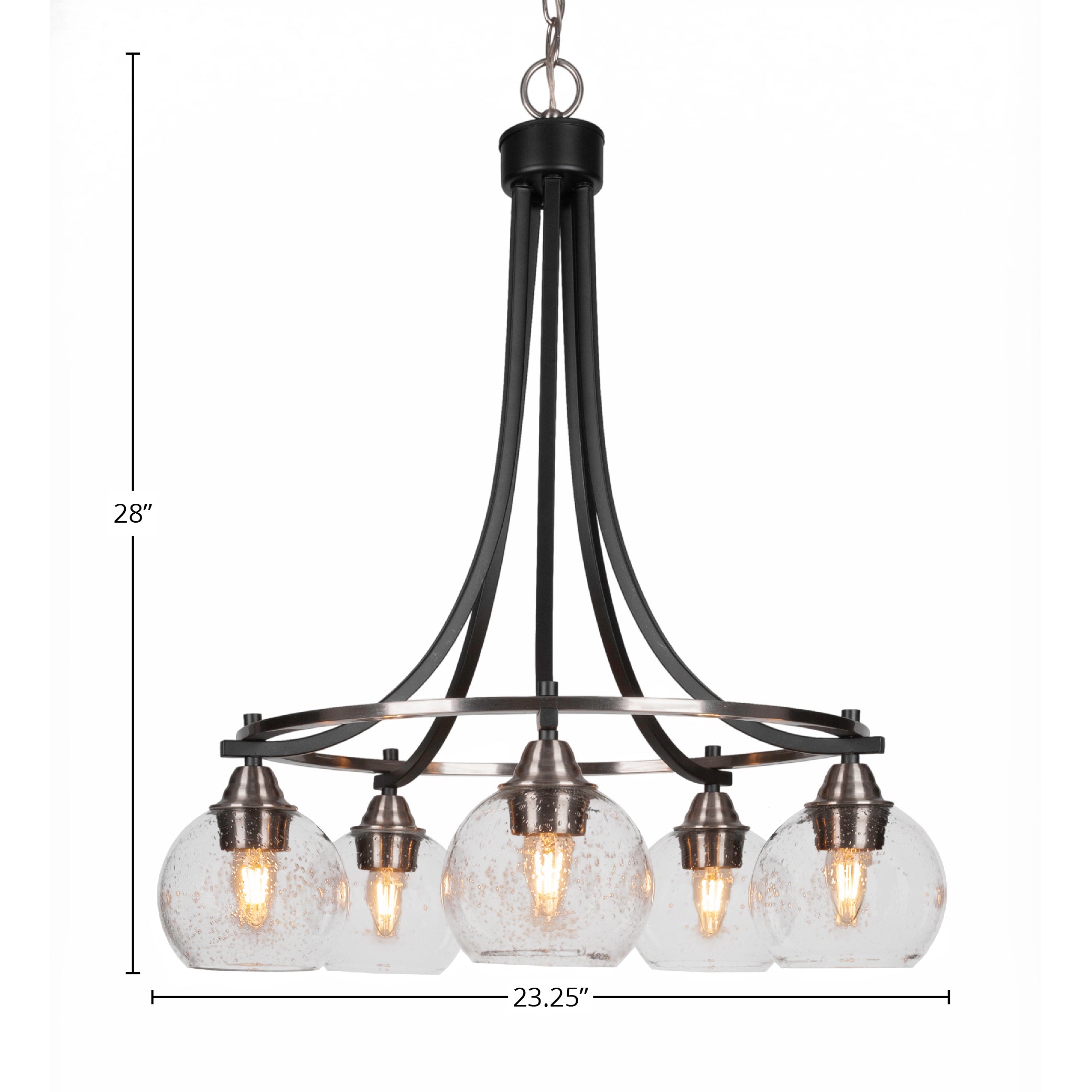 Paramount Five Light Chandelier in Matte Black & Brushed Nickel with 5.75" Clear Bubble Shade
