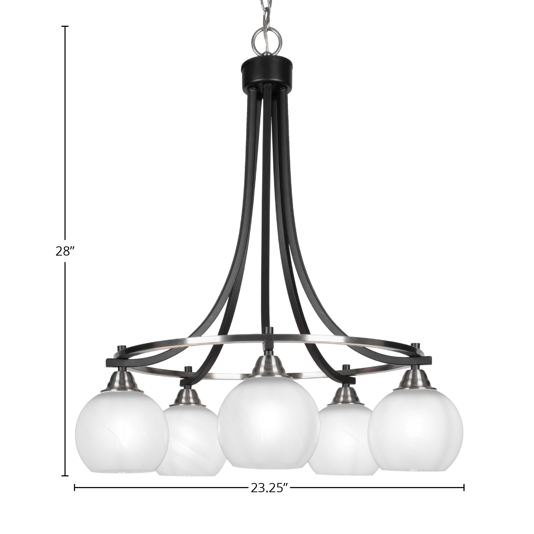 Paramount Five Light Chandelier in Matte Black & Brushed Nickel with 5.75" White Marble Shade