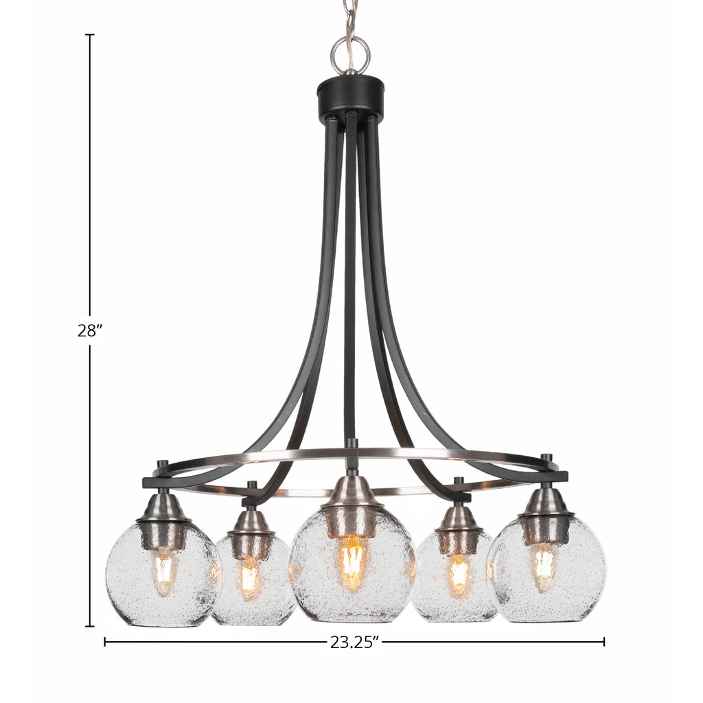Paramount Five Light Chandelier in Matte Black & Brushed Nickel with 5.75" Smoke Bubble Shade