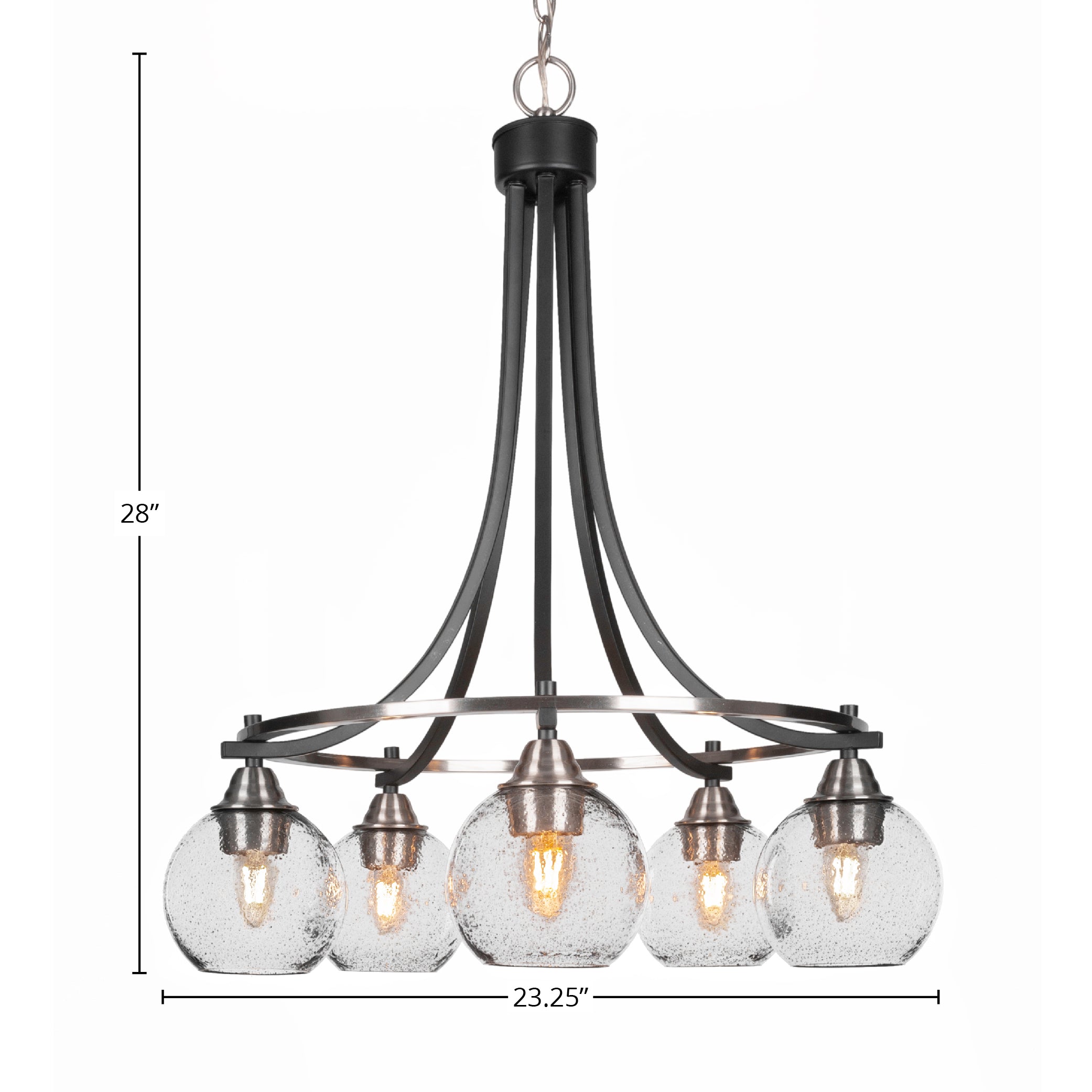 Paramount Five Light Chandelier in Matte Black & Brushed Nickel with 5.75" Smoke Bubble Shade