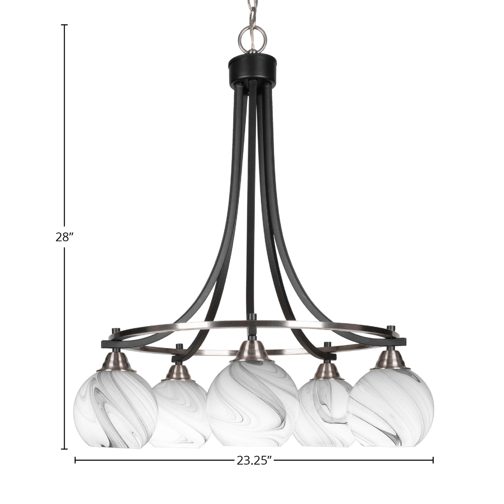 Paramount Five Light Chandelier in Matte Black & Brushed Nickel with 5.75" Onyx Swirl Shade