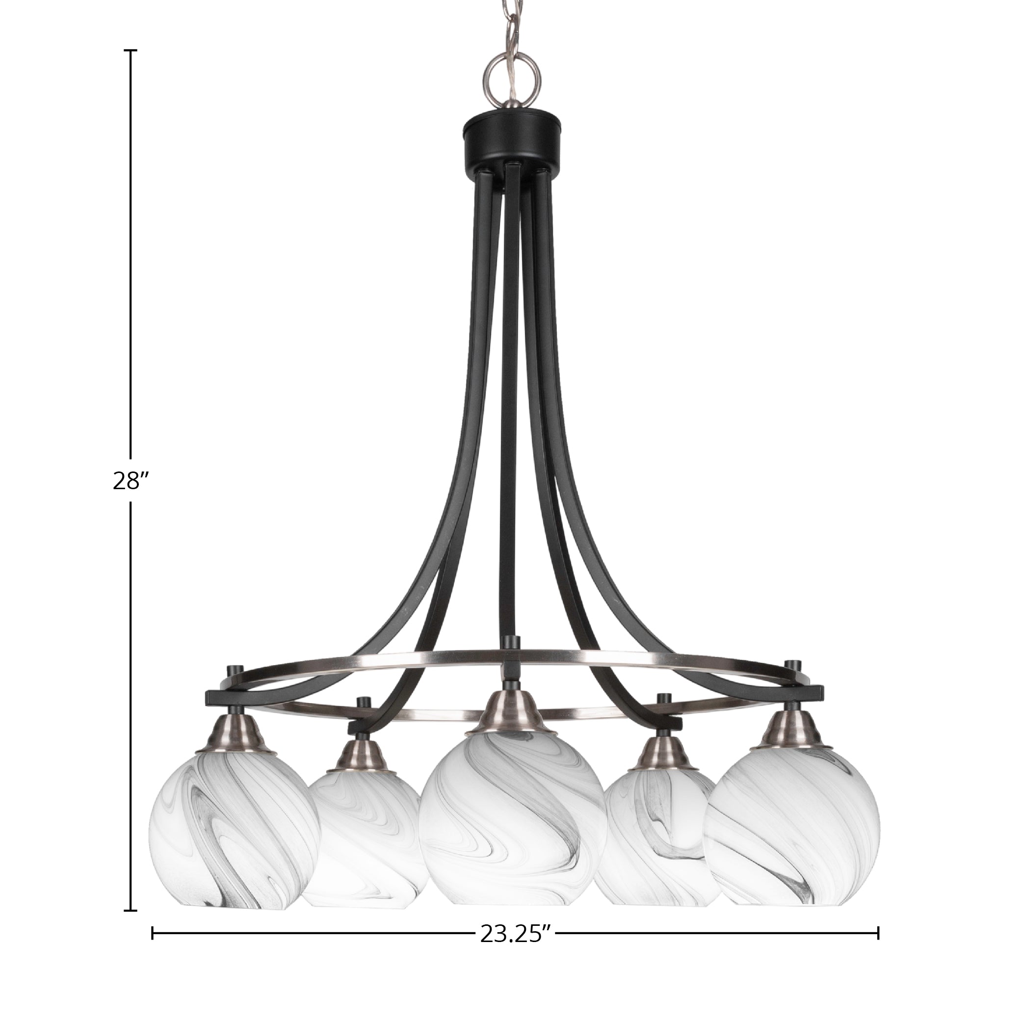 Paramount Five Light Chandelier in Matte Black & Brushed Nickel with 5.75" Onyx Swirl Shade