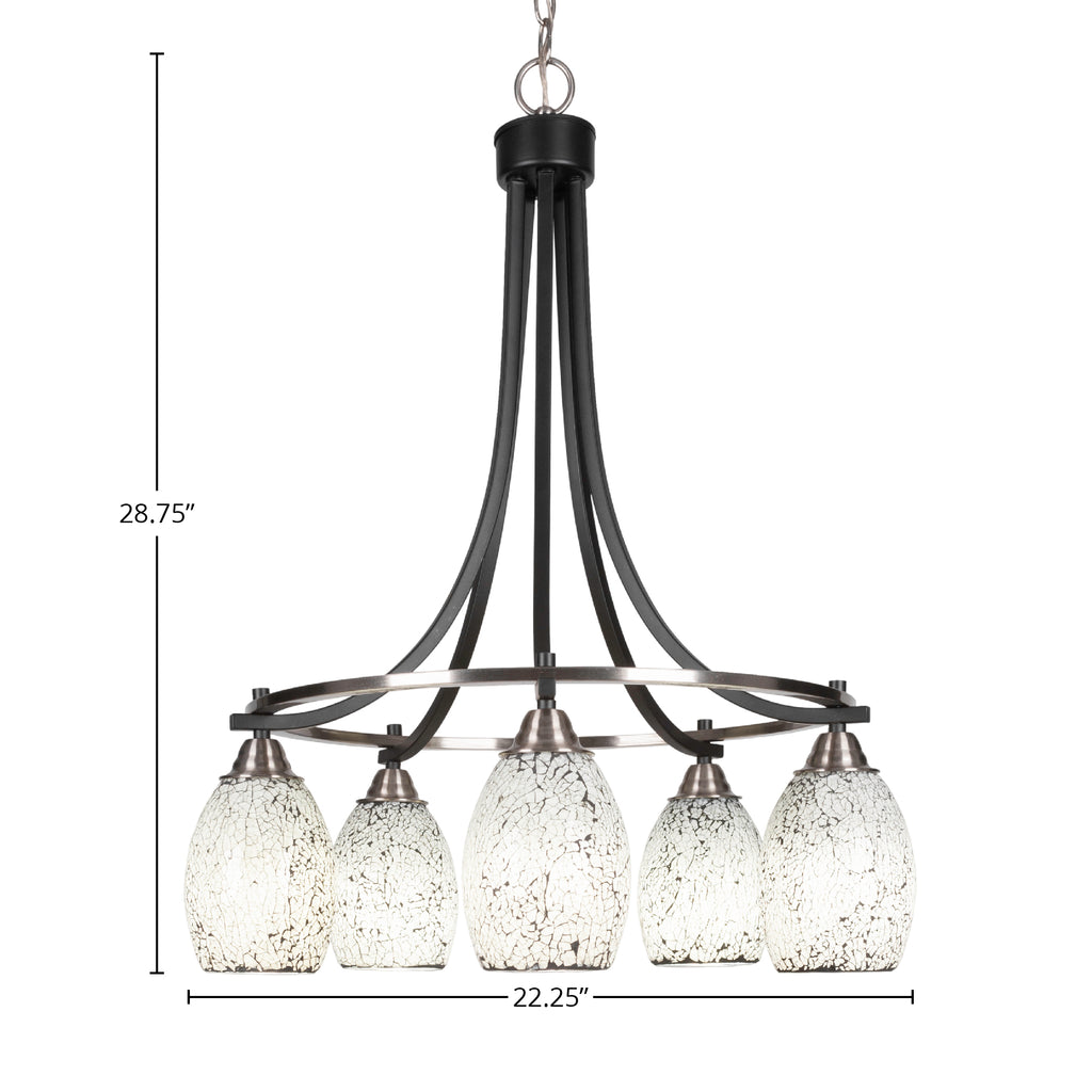 Paramount Five Light Chandelier in Matte Black & Brushed Nickel with 5" Black Fusion Shade