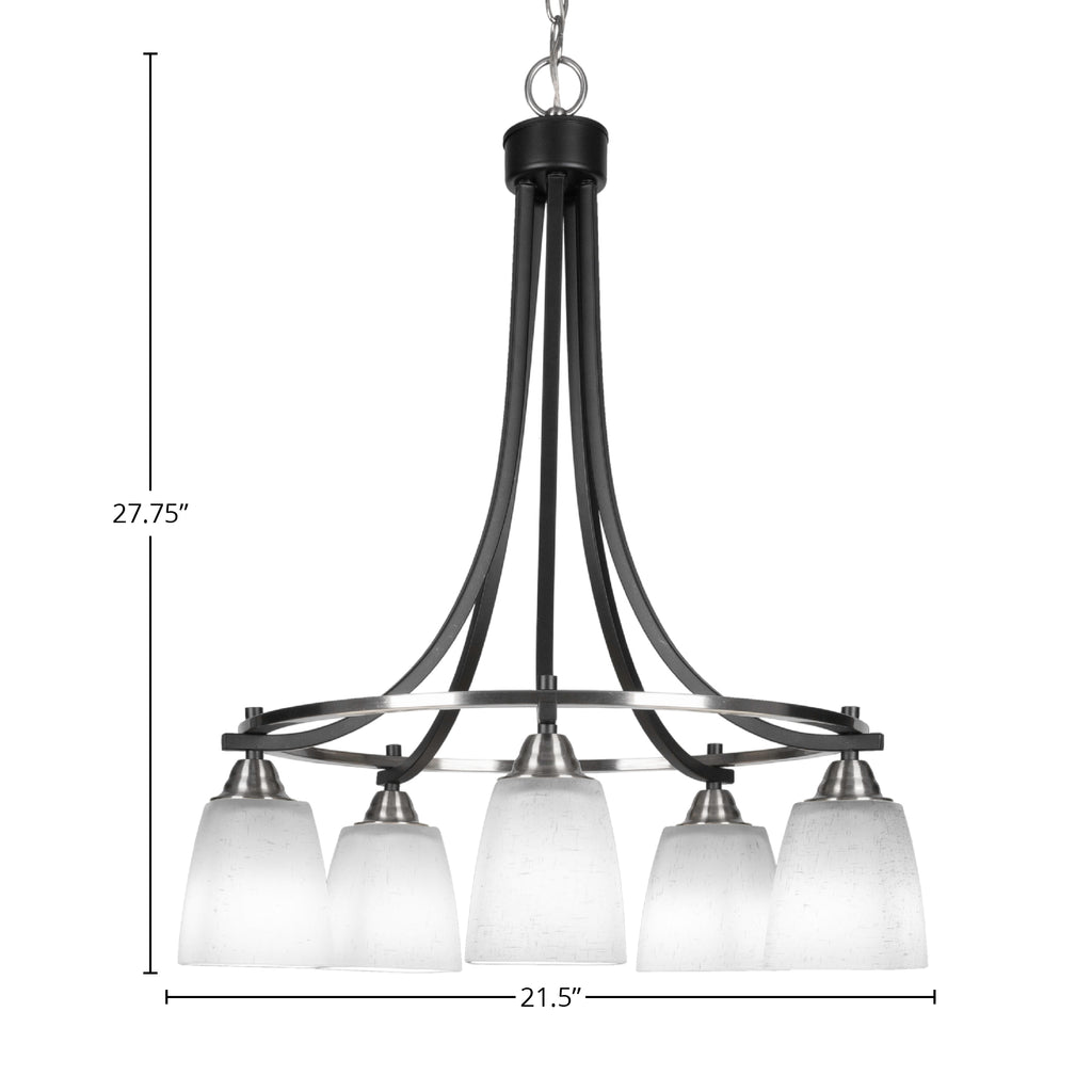 Paramount Five Light Chandelier in Matte Black & Brushed Nickel with 4.5" Square White Muslin Shade