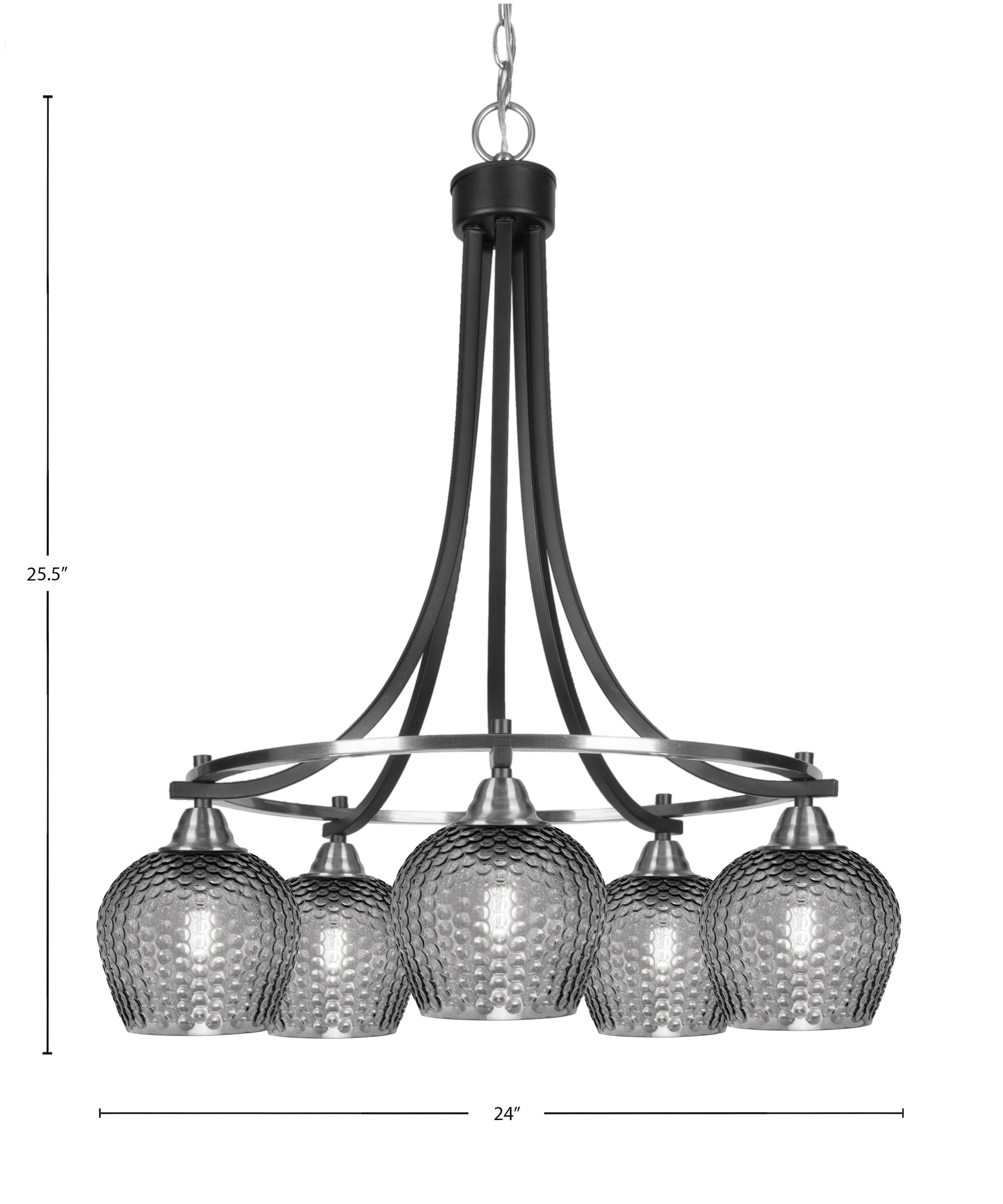 Paramount Five Light Chandelier in Matte Black & Brushed Nickel with Smoke Textured Shade