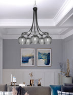 Paramount Five Light Chandelier in Matte Black & Brushed Nickel with Smoke Textured Shade