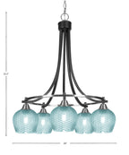 Paramount Five Light Chandelier in Matte Black & Brushed Nickel with Turquoise Textured Shade