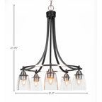 Paramount Five Light Chandelier in Matte Black & Brushed Nickel with 4.5" Square Clear Bubble Shade