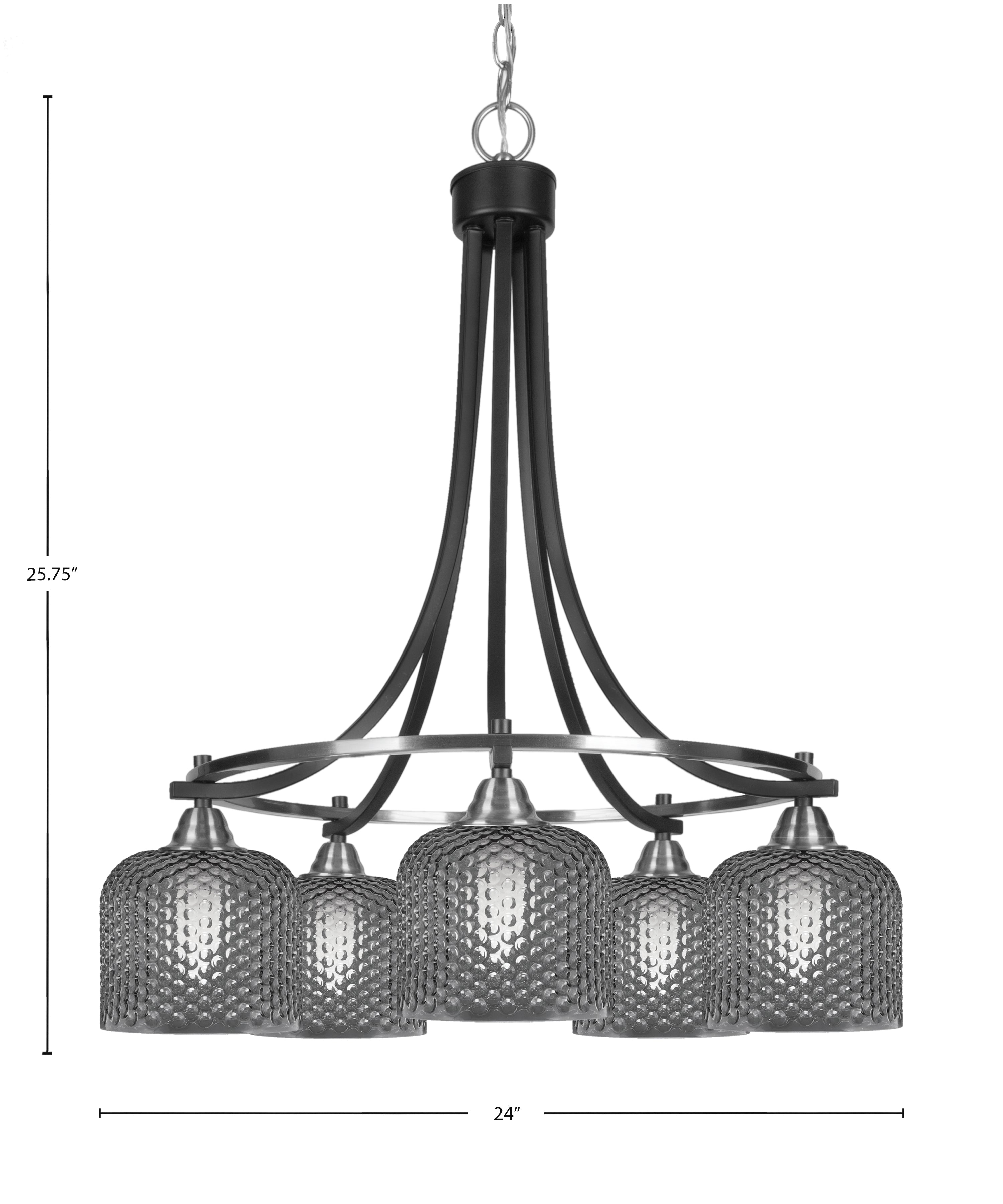 Paramount Five Light Chandelier in Matte Black & Brushed Nickel with Smoke Textured Shade