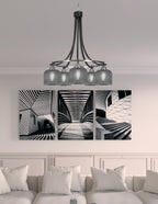 Paramount Five Light Chandelier in Matte Black & Brushed Nickel with Smoke Textured Shade