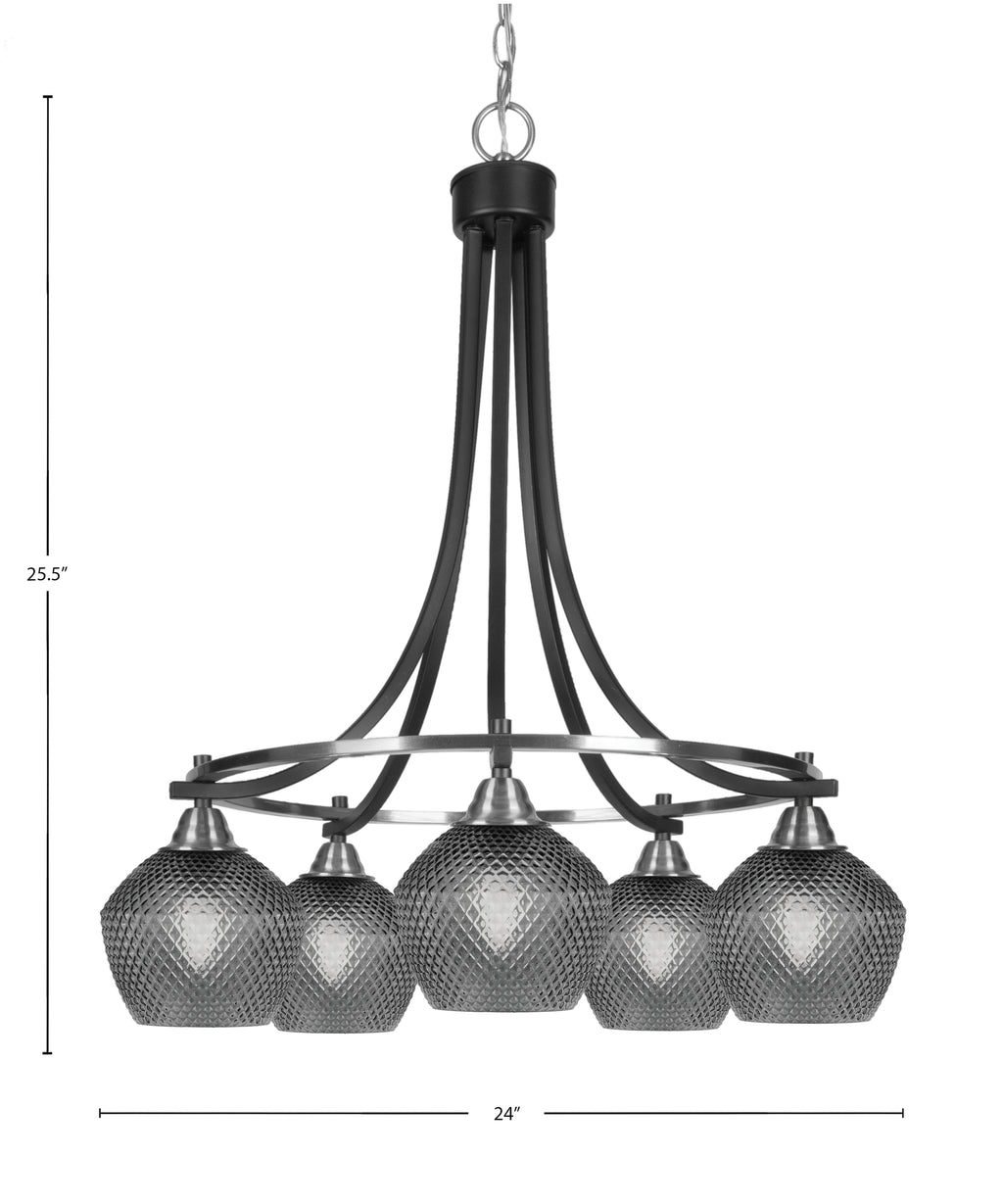 Paramount Five Light Chandelier in Matte Black & Brushed Nickel with Smoke Textured Shade