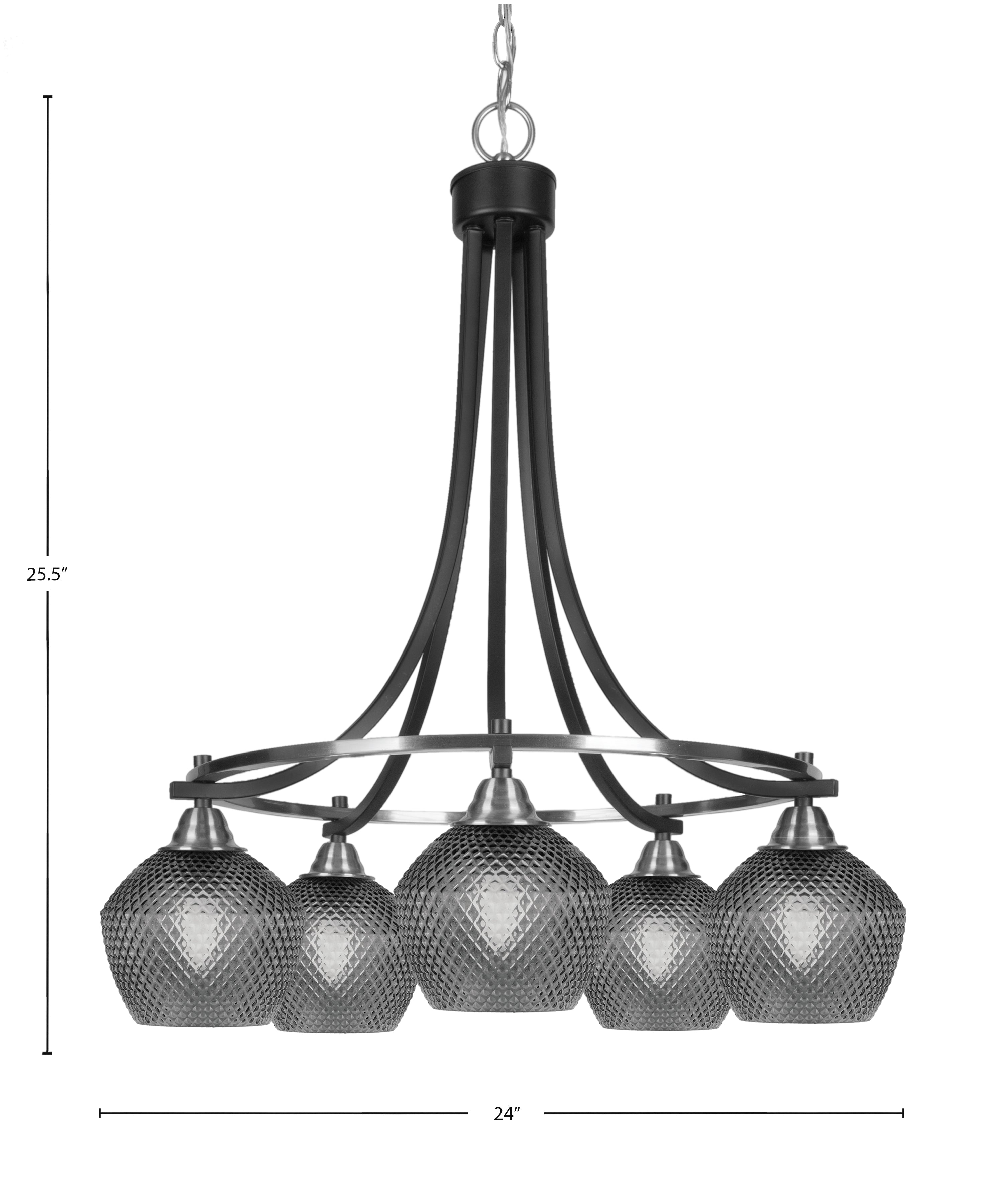 Paramount Five Light Chandelier in Matte Black & Brushed Nickel with Smoke Textured Shade
