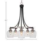 Paramount Five Light Chandelier in Matte Black & Brushed Nickel with 6" Clear Bubble Shade