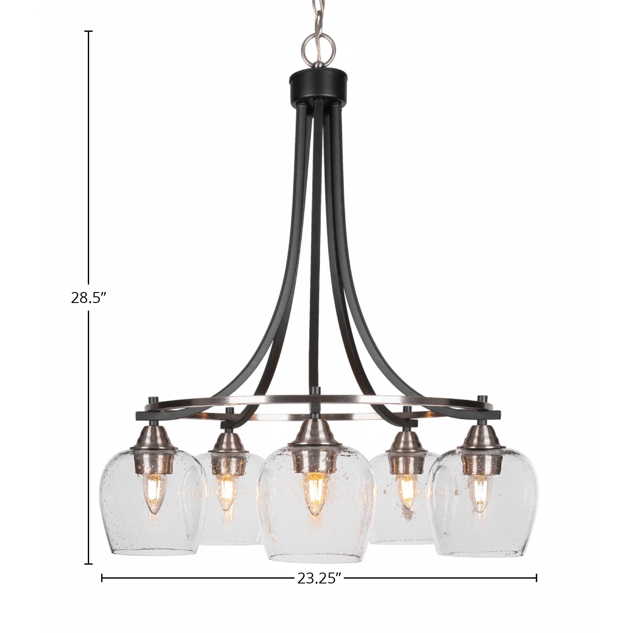 Paramount Five Light Chandelier in Matte Black & Brushed Nickel with 6" Clear Bubble Shade