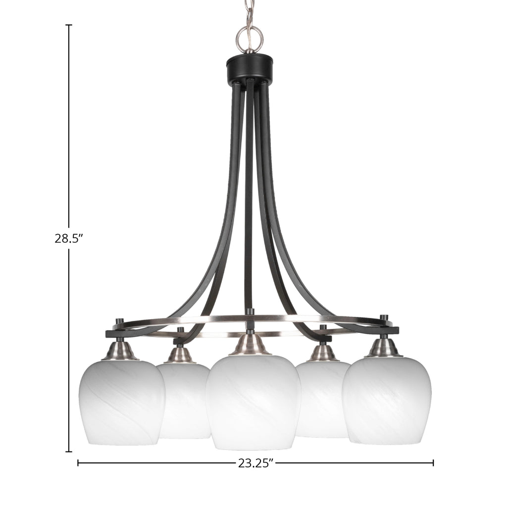 Paramount Five Light Chandelier in Matte Black & Brushed Nickel with 6" White Marble Shade