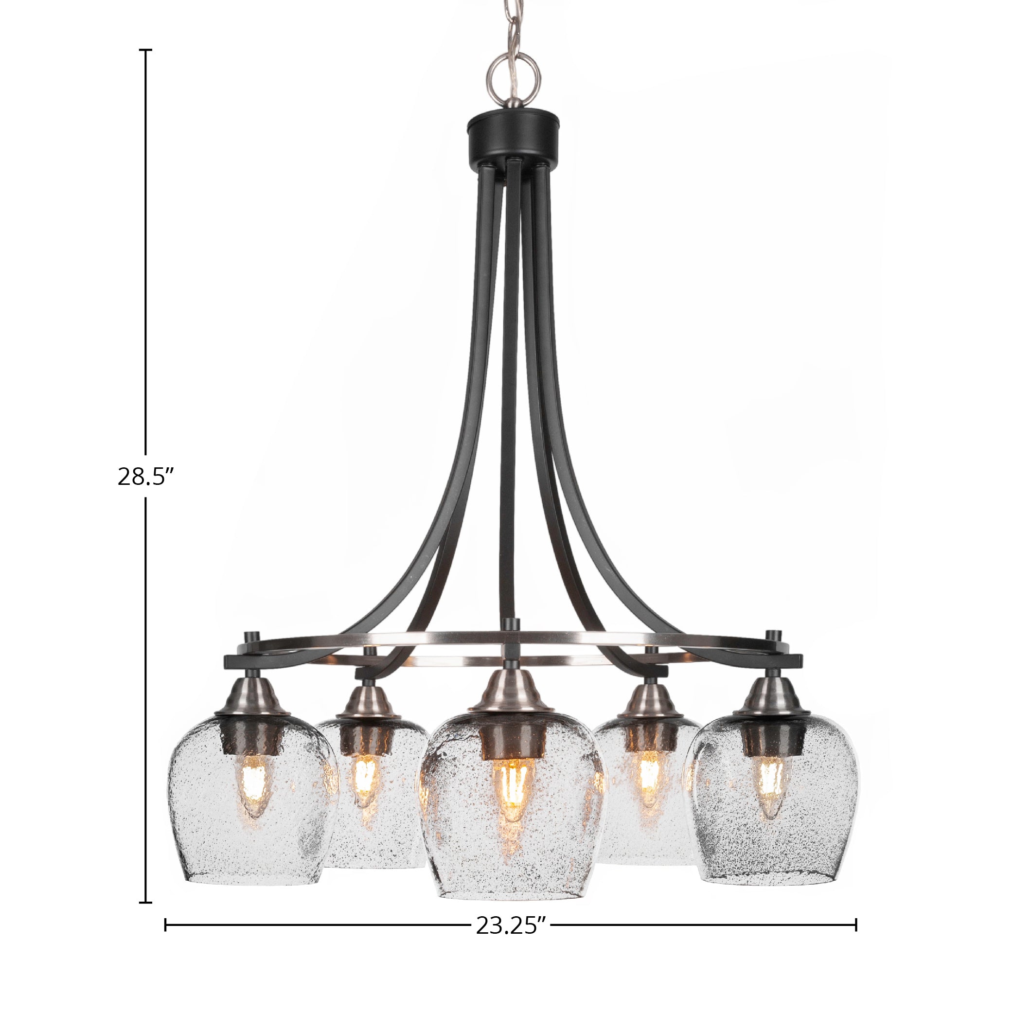 Paramount Five Light Chandelier in Matte Black & Brushed Nickel with 6" Smoke Bubble Shade
