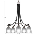 Paramount Five Light Chandelier in Matte Black & Brushed Nickel with 5" Clear Ribbed Shade