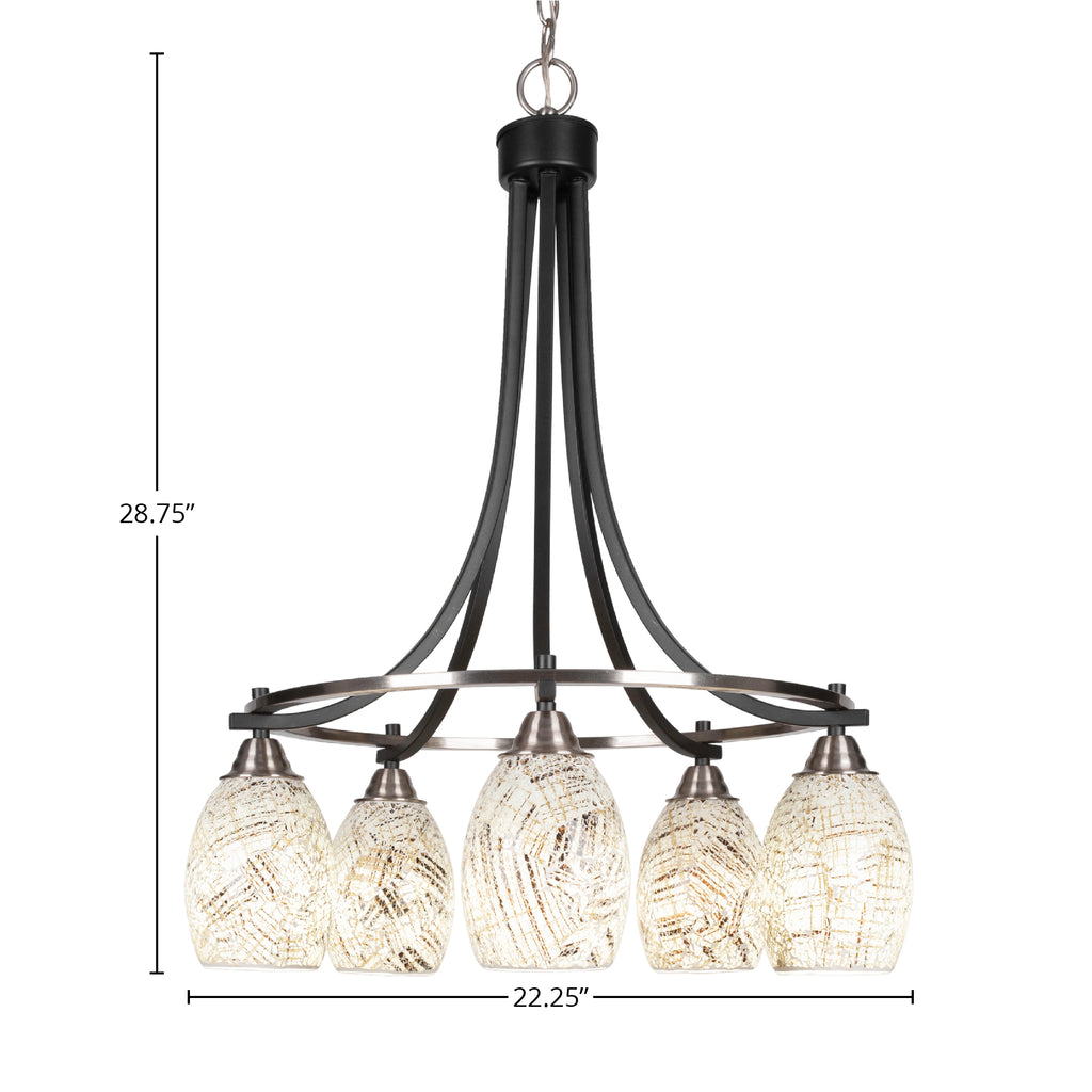 Paramount Five Light Chandelier in Matte Black & Brushed Nickel with 5" Natural Fusion Shade