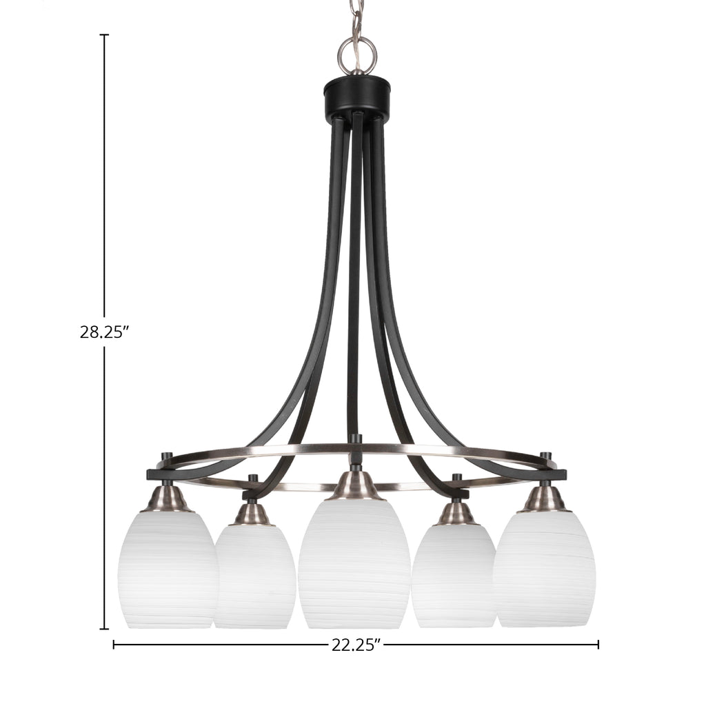 Paramount Five Light Chandelier in Matte Black & Brushed Nickel with 5" White Linen Shade