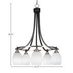 Paramount Five Light Chandelier in Matte Black & Brushed Nickel with 5" White Linen Shade