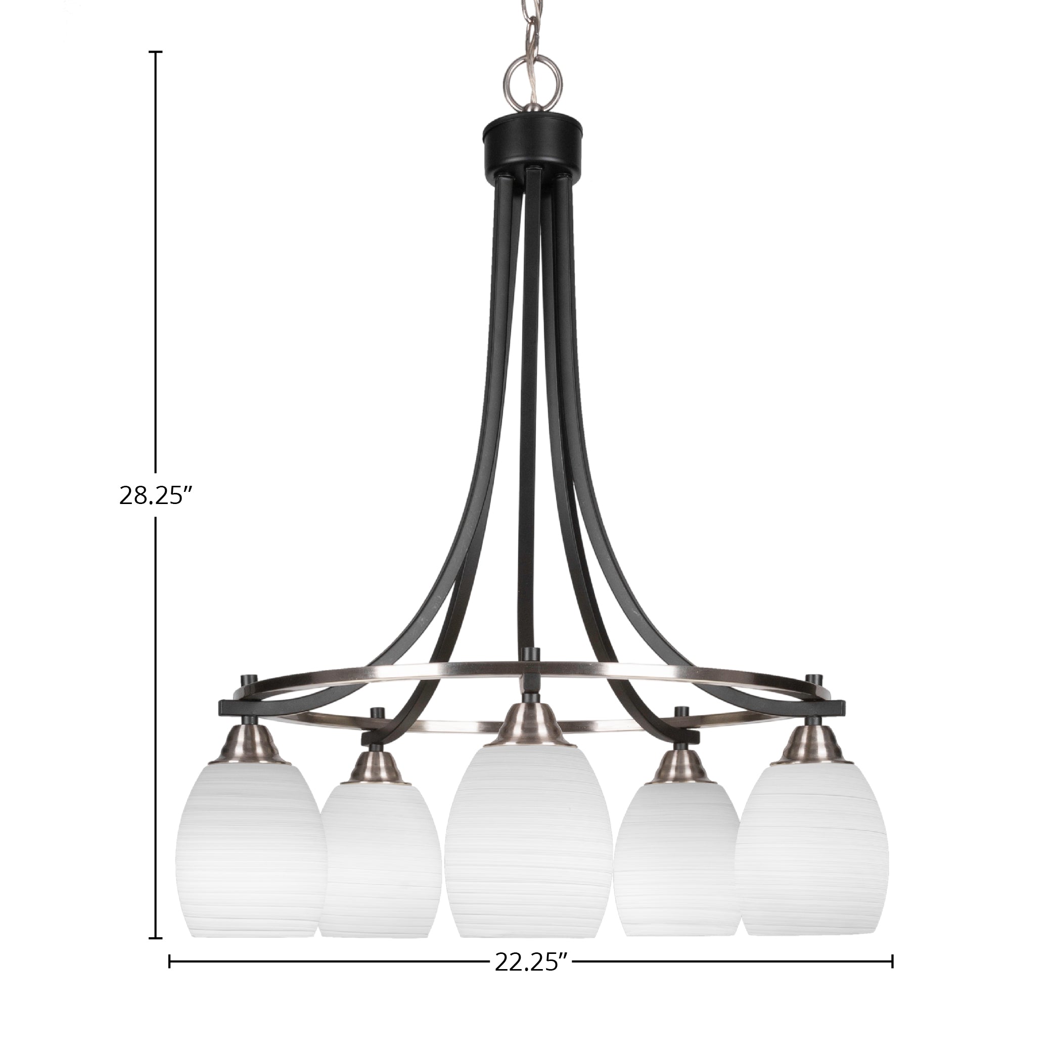 Paramount Five Light Chandelier in Matte Black & Brushed Nickel with 5" White Linen Shade