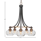Paramount Five Light Chandelier in Matte Black & Brass with 7" Clear Bubble Shade