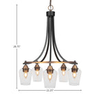 Paramount Five Light Chandelier in Matte Black & Brass with 5" Clear Bubble Shade