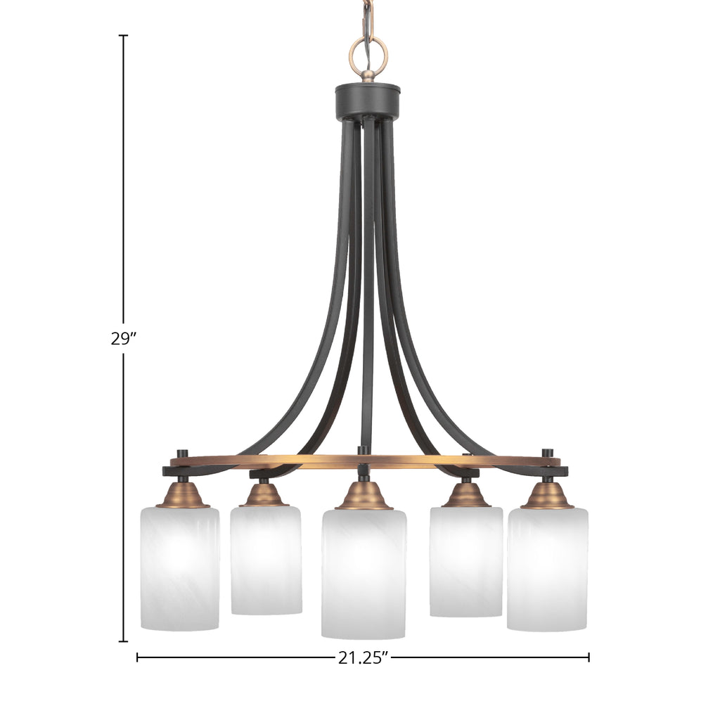 Paramount Five Light Chandelier in Matte Black & Brass with 4" White Marble Shade