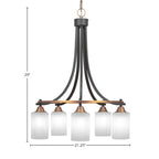 Paramount Five Light Chandelier in Matte Black & Brass with 4" White Marble Shade