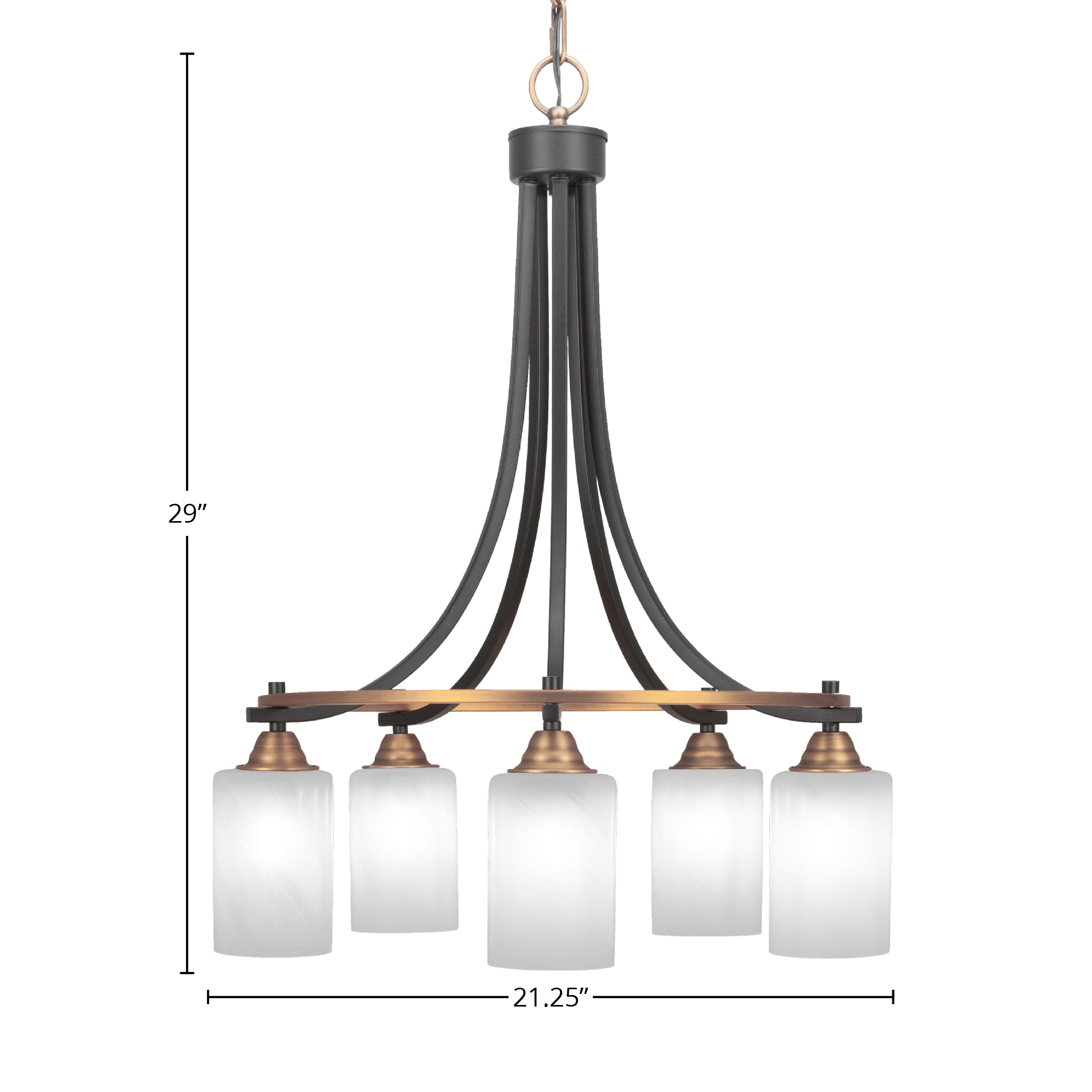 Paramount Five Light Chandelier in Matte Black & Brass with 4" White Marble Shade