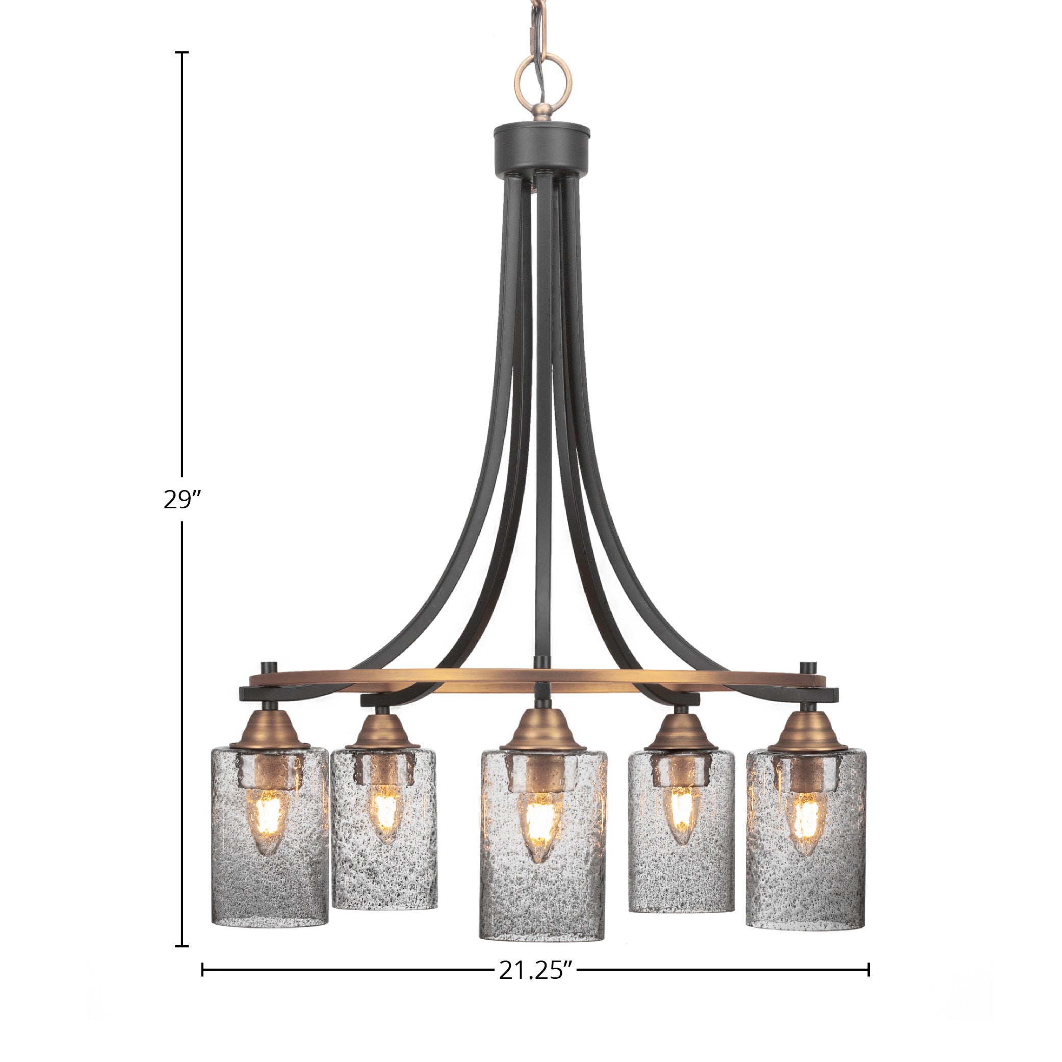 Paramount Five Light Chandelier in Matte Black & Brass with 4" Smoke Bubble Shade