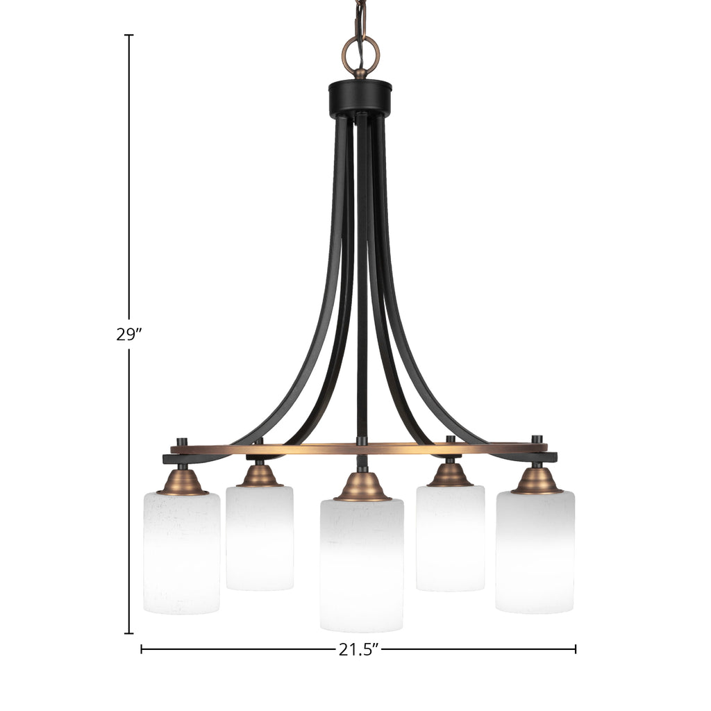 Paramount Five Light Chandelier in Matte Black & Brass with 4" White Muslin Shade