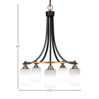 Paramount Five Light Chandelier in Matte Black & Brass with 4" White Muslin Shade