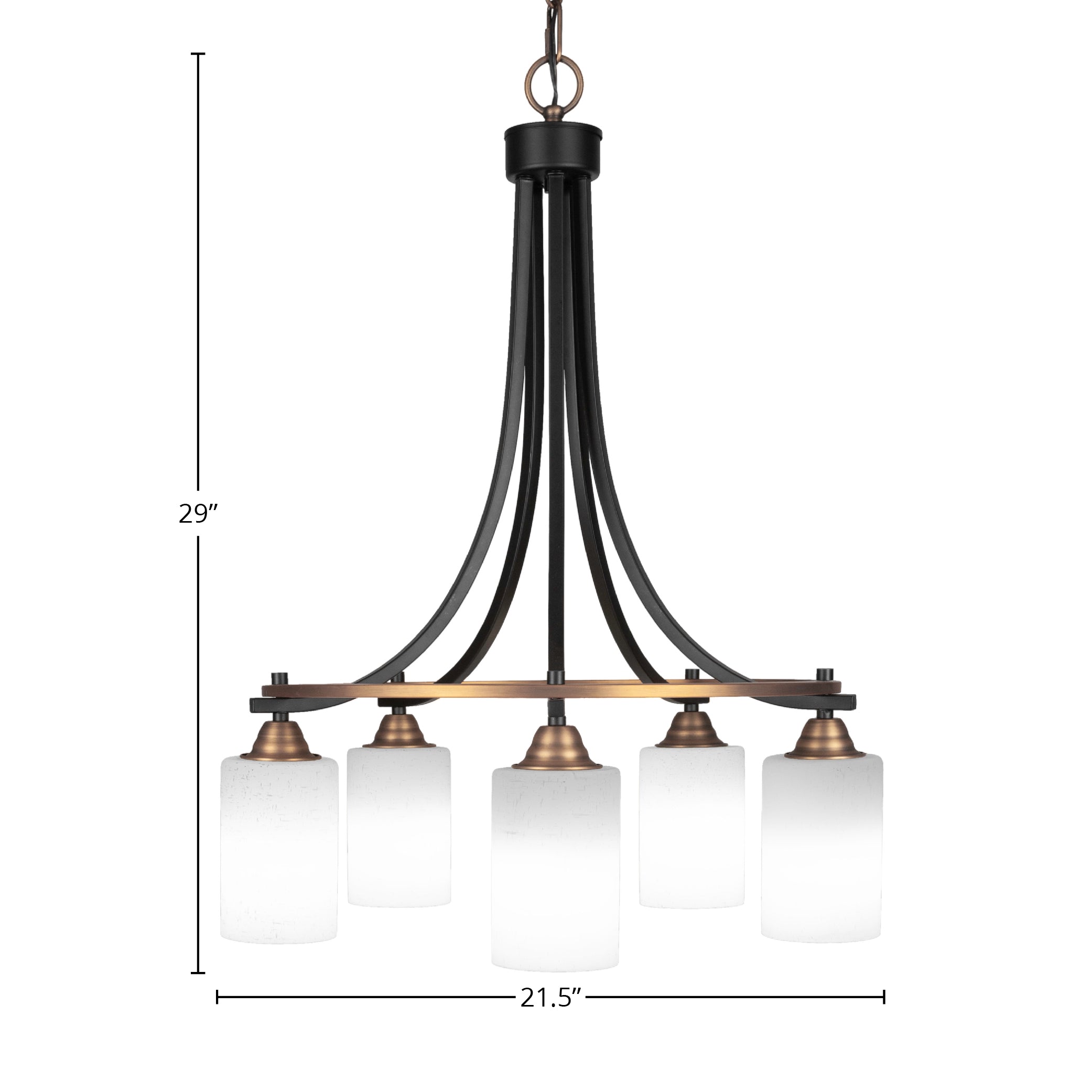 Paramount Five Light Chandelier in Matte Black & Brass with 4" White Muslin Shade